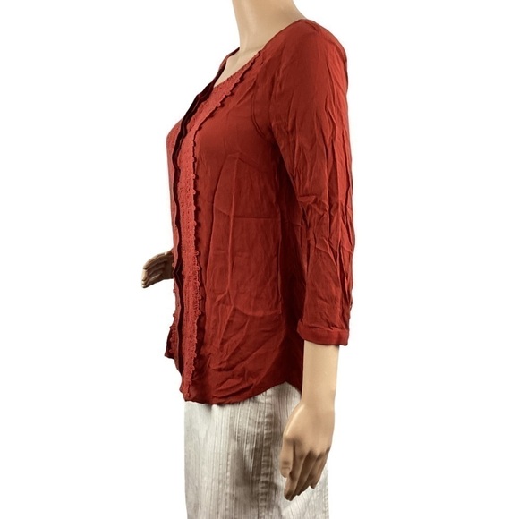 Anthropologie Maeve Crescent Street Blouse Size 0 Rust Red - Picture 4 of 7